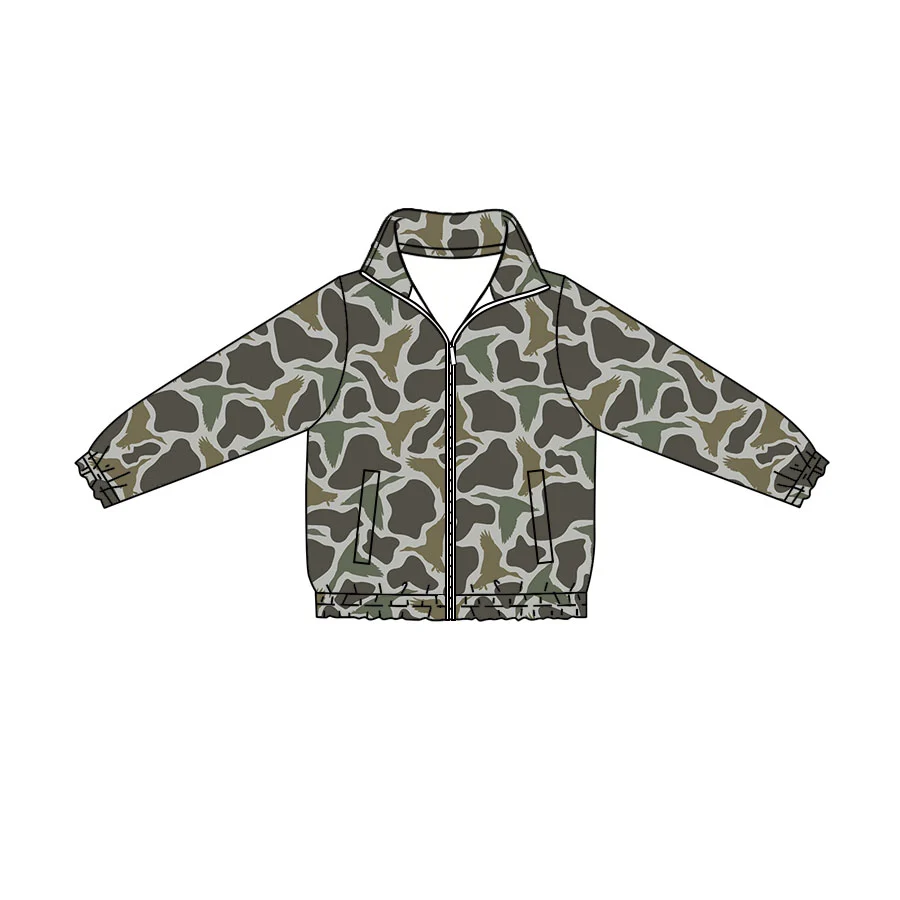 Custom order MOQ 3 Baby Boys Ducks Camo Hunting Zip Pockets Jackets Top