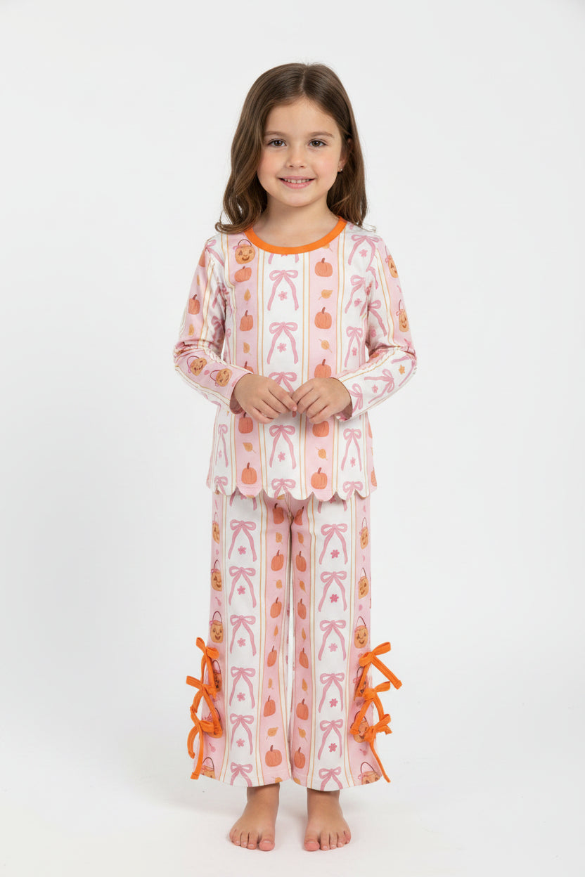 long sleeve pumpkin scallop pants set