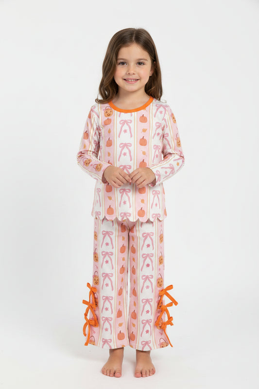 long sleeve pumpkin scallop pants set