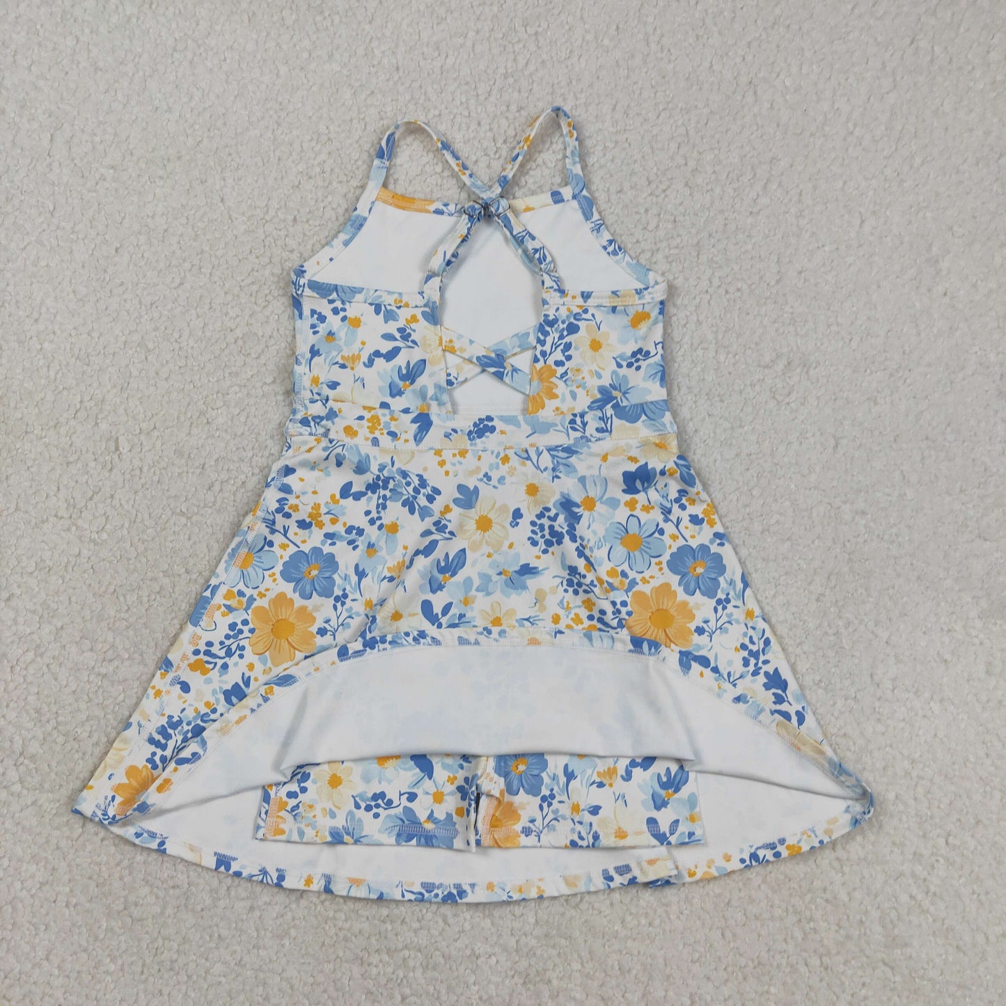 GSD3565 retro garden flower strap active dress kids athletic dresses