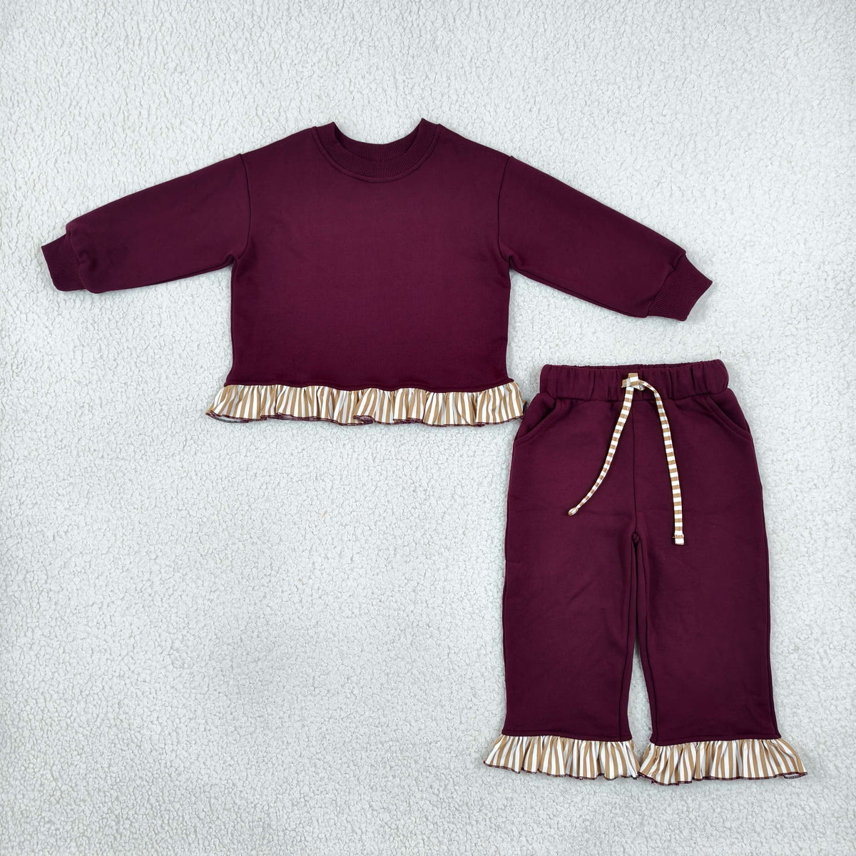 striped trim solid ruffle outfit