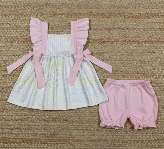 flower patchwork bloomer set pink