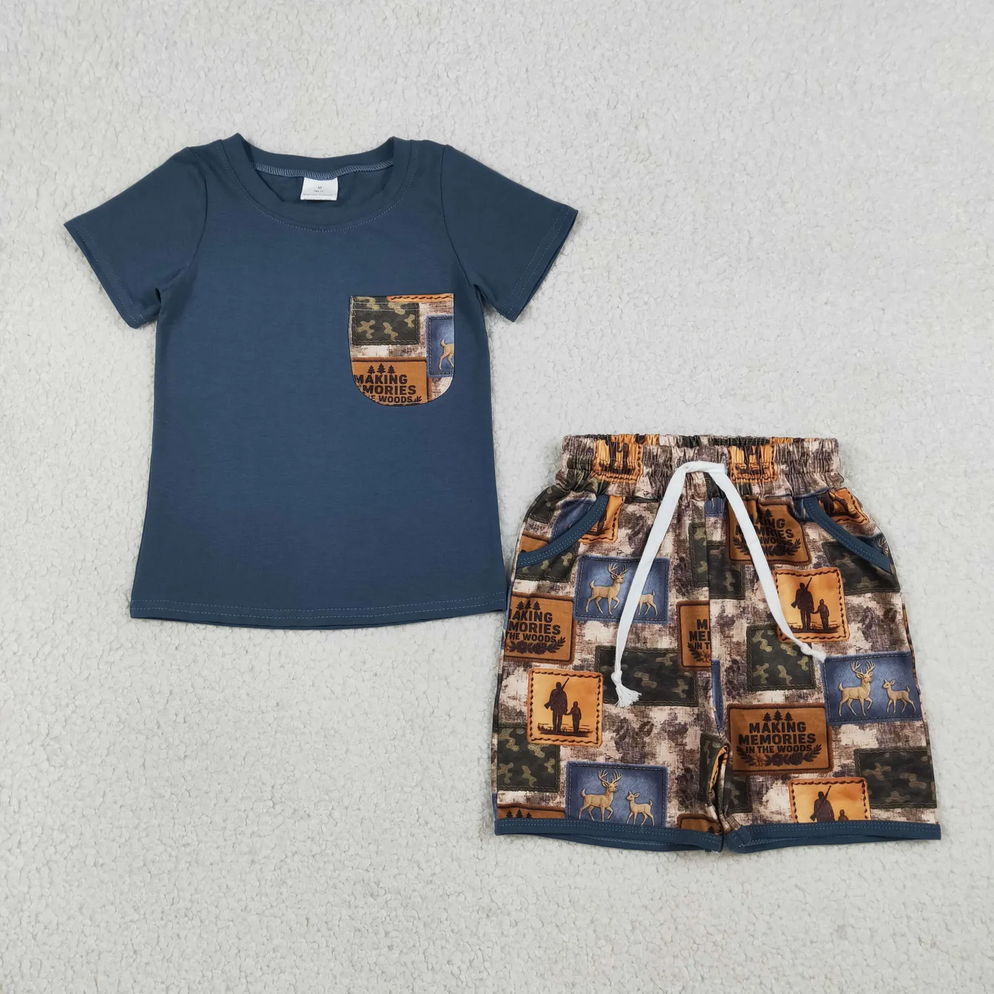 Sibling hunting bubble and shorts set boy clothes