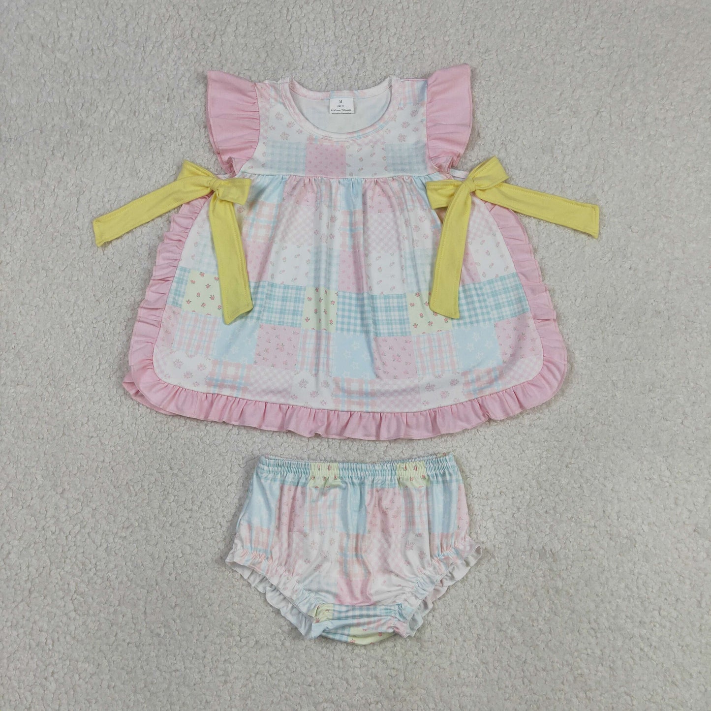 flower gingham patchwork bummie set