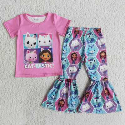 E14-11 cat-tastic bell bottom pants set