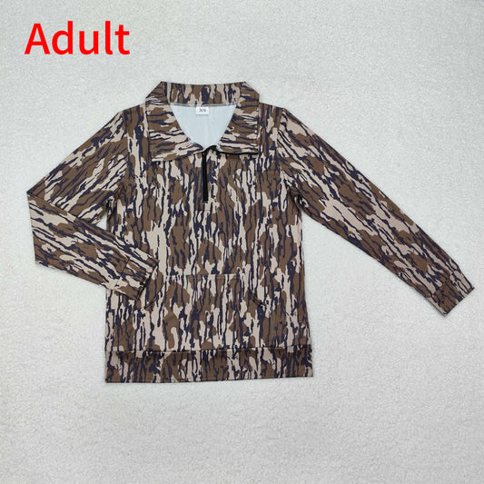 GT0826 Adult Women Bottomland Camo Long Sleeve Tee Shirts Zip Pullovers Tops