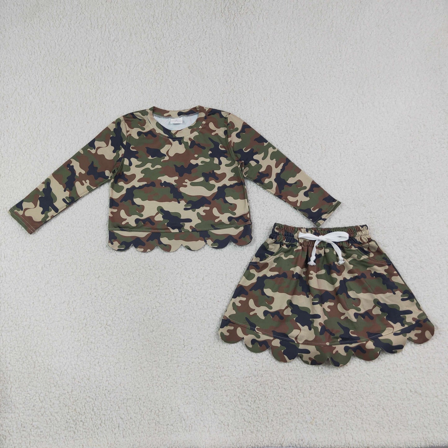 long sleeve camo scallop skort set