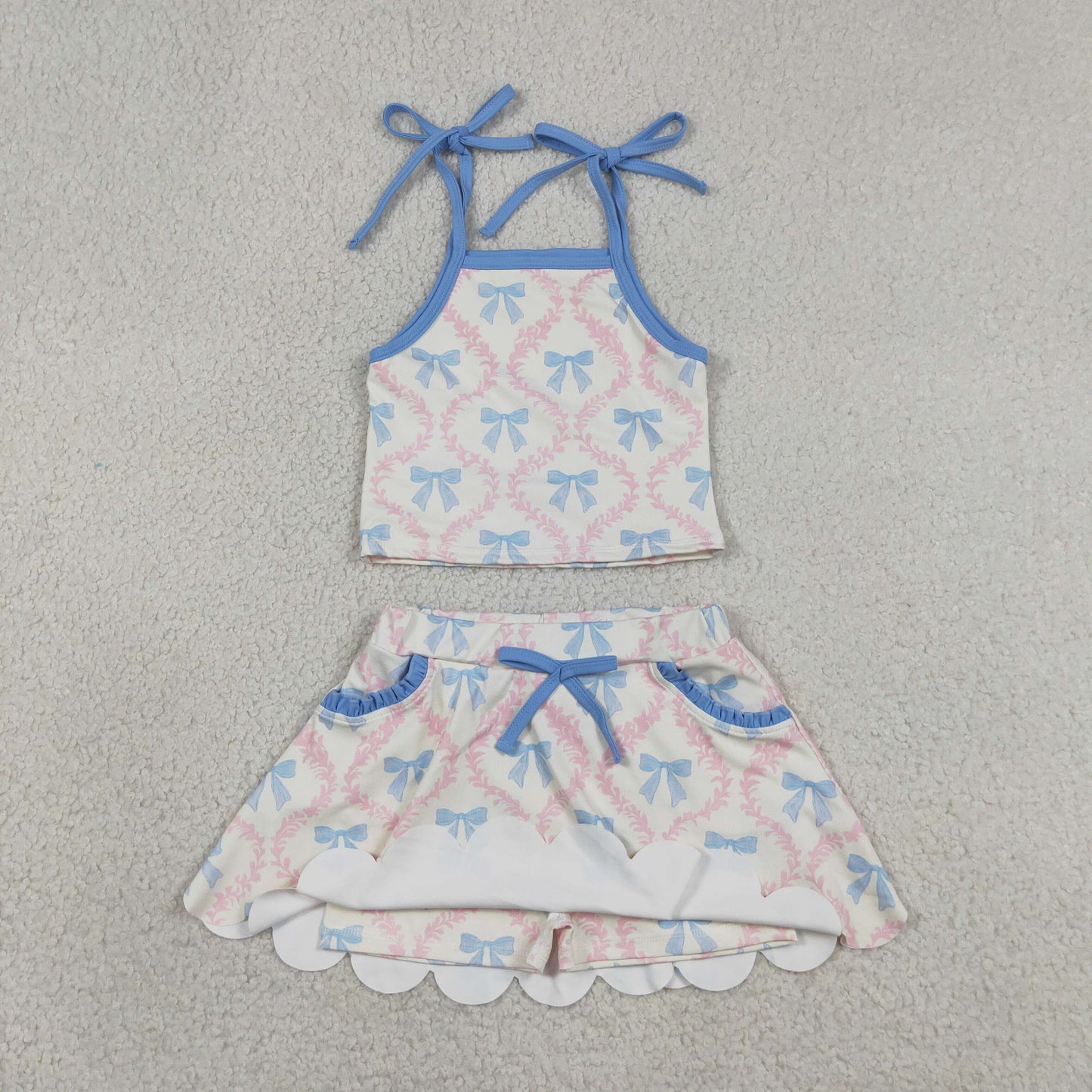 blue bow coquette scallop skorts set girl clothing