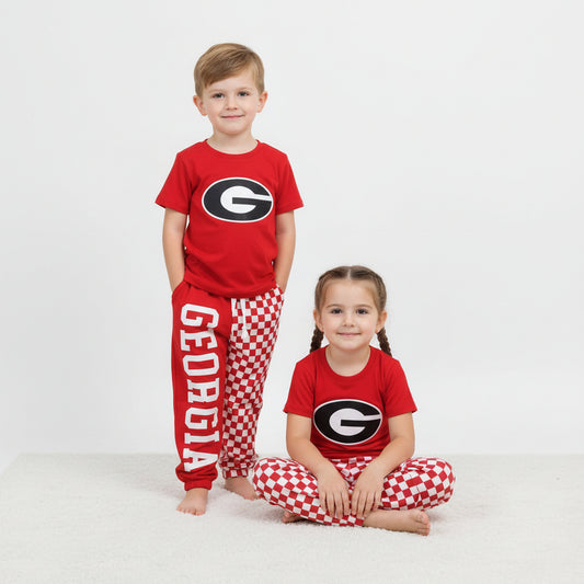 digital print georgia red check kids outfit