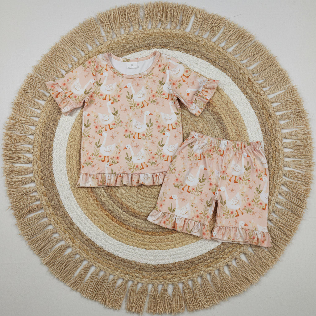 silly goose floral ruffle shorts set summer girl clothing