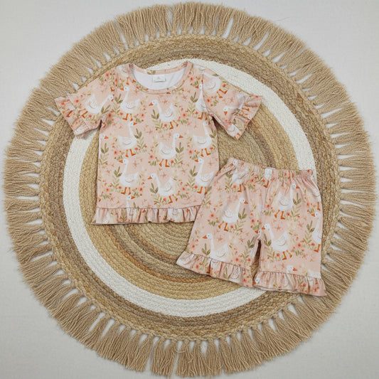 silly goose floral ruffle shorts set summer girl clothing