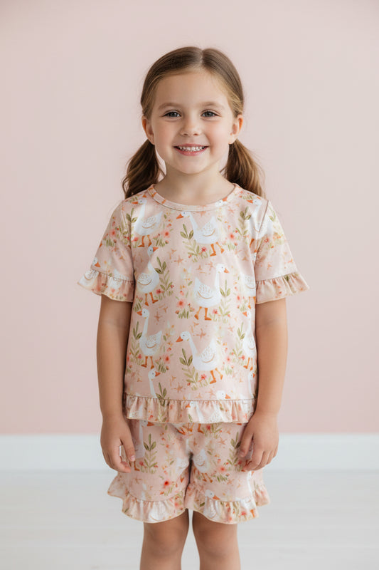 silly goose floral ruffle shorts set summer girl clothing