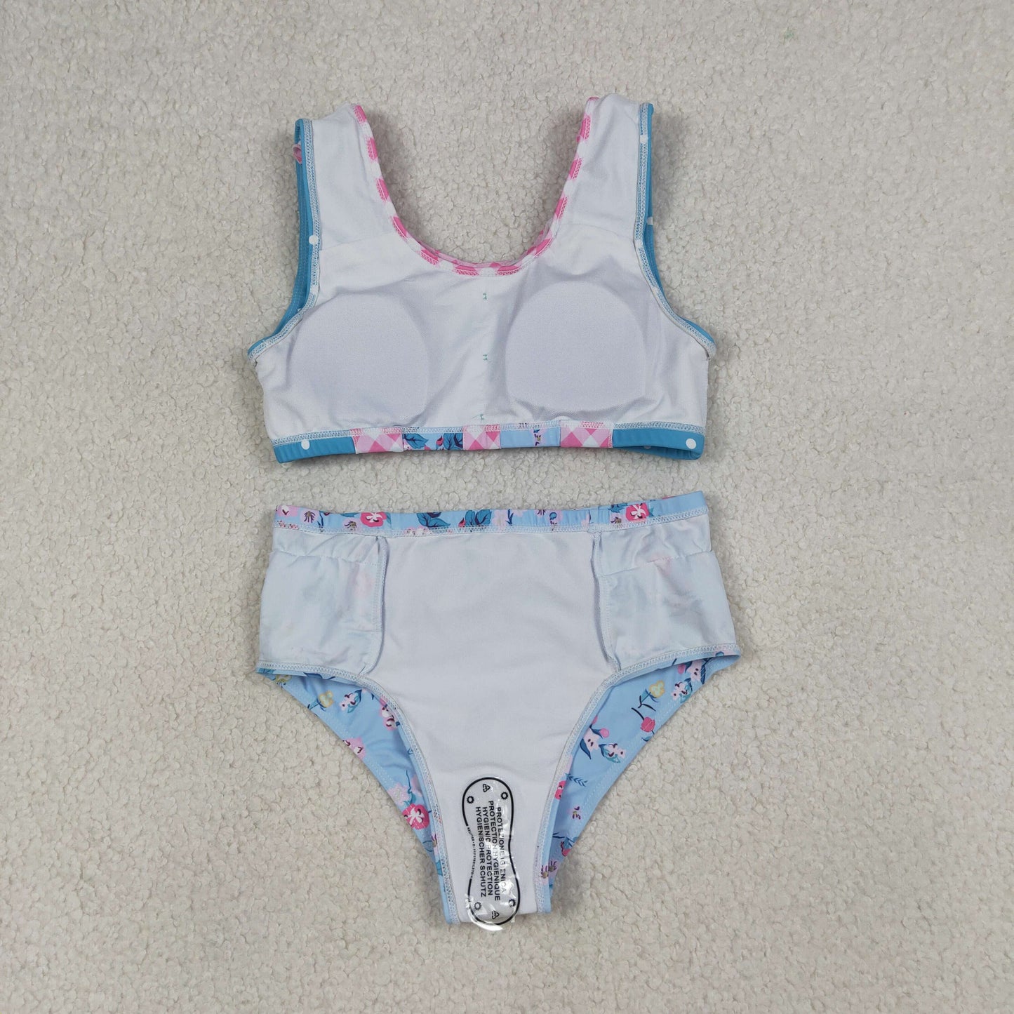 baby girl two pieces blue ruffle floral swimsuit