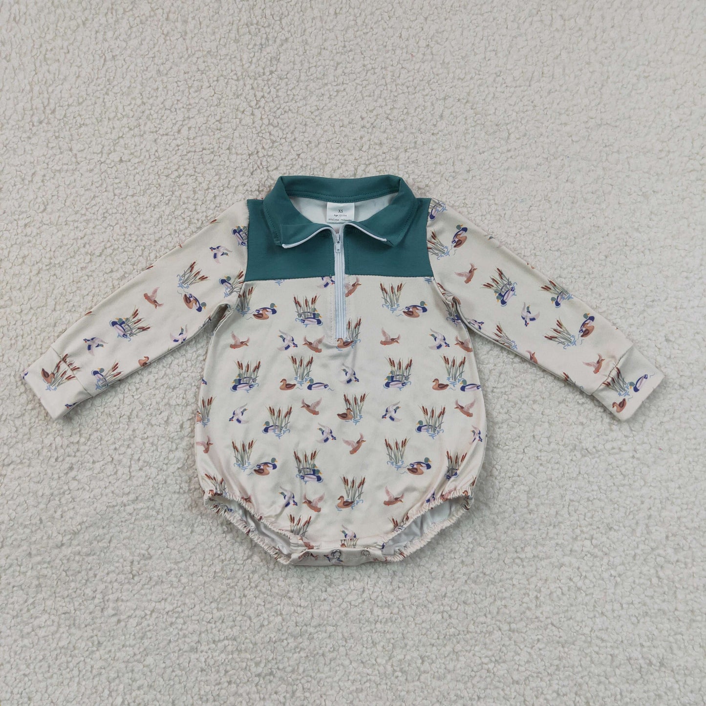 long sleeve duck mallard zip up romper