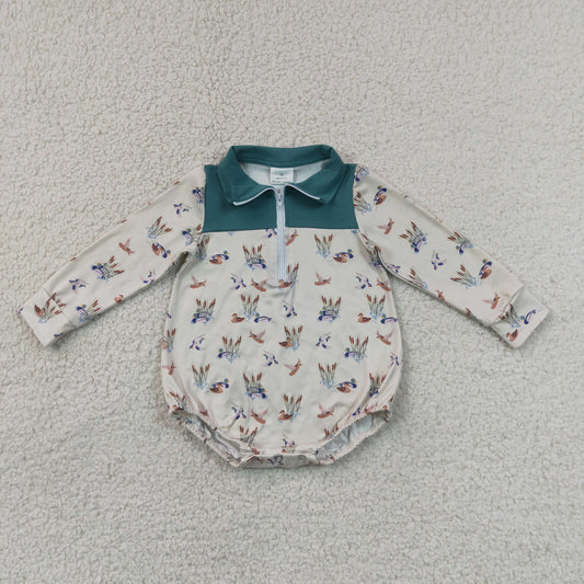 long sleeve duck mallard zip up romper