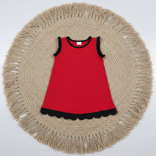 solid red black scallop dress
