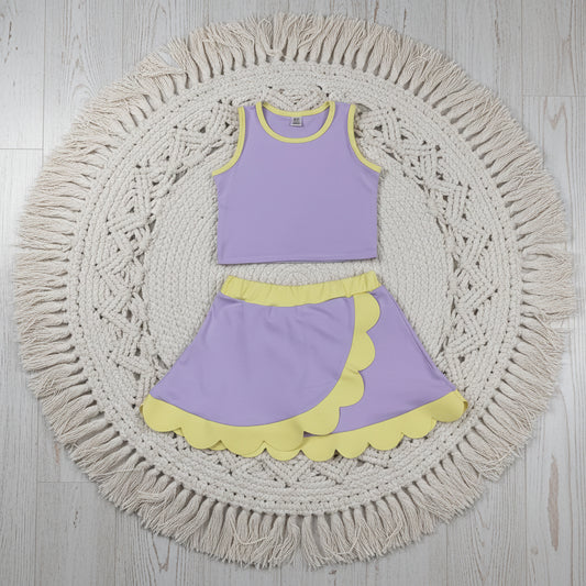solid lavender yellow scallop athletic skort outfit girls clothes