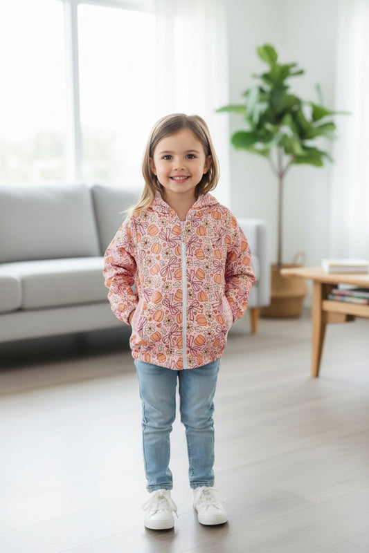 floral bow pumpkin full zipper jacket