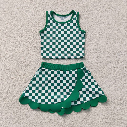 athletic green checkered scallop skort outfit girls clothes