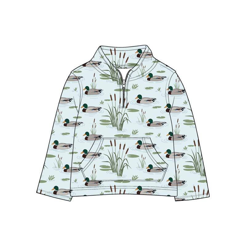 Custom order MOQ 3 duck print zip up pullover