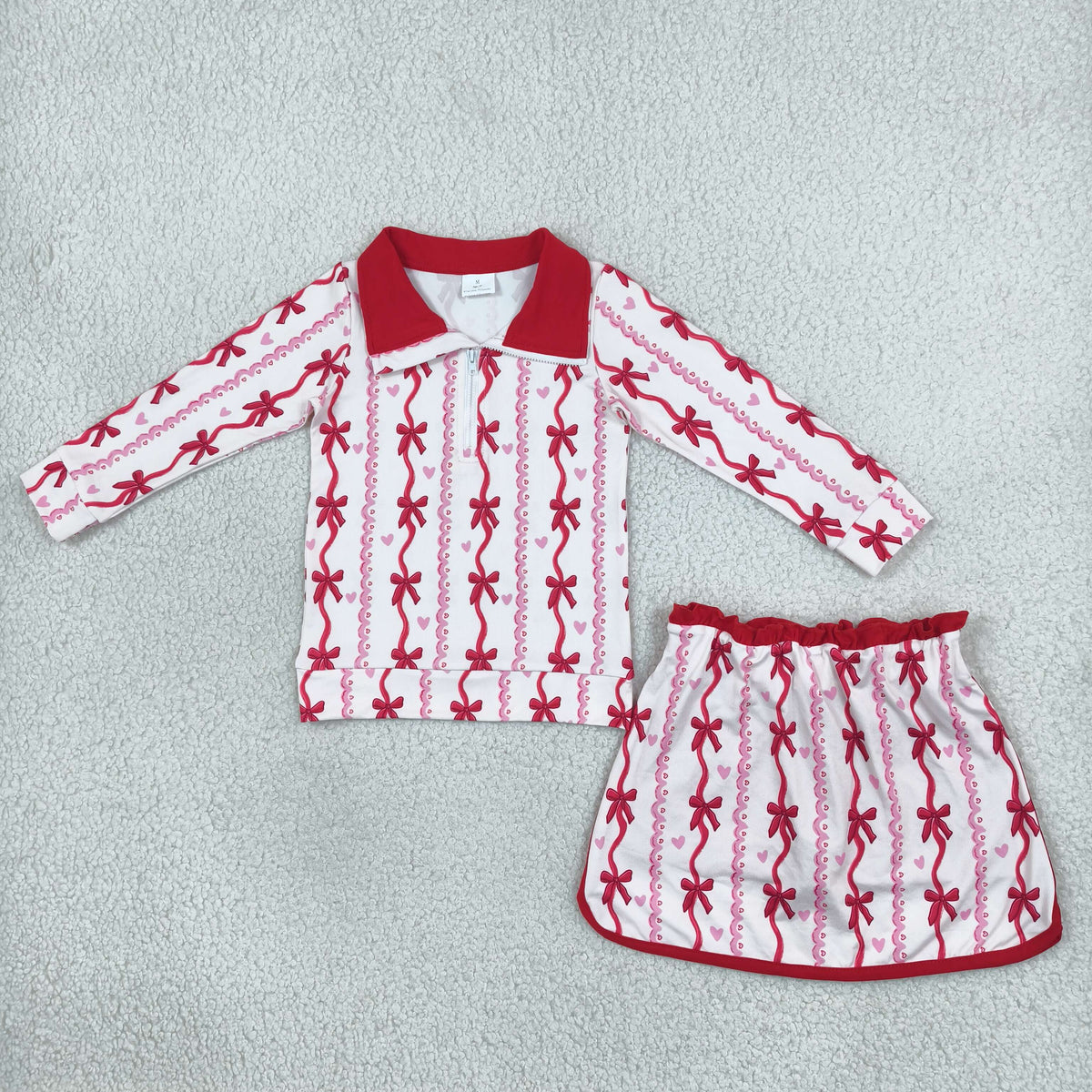 valentine's day pink heart and red bow skort outfit