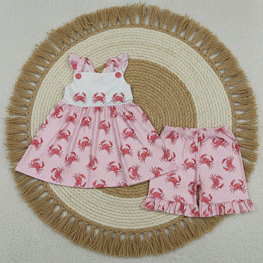 pink crab ruffle shorts set summer girl clothing