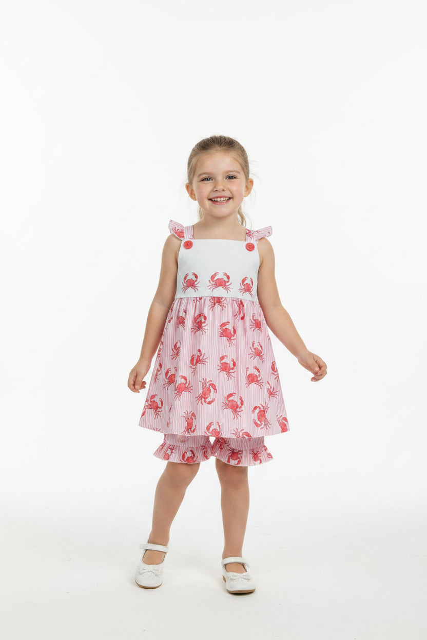 pink crab ruffle shorts set summer girl clothing