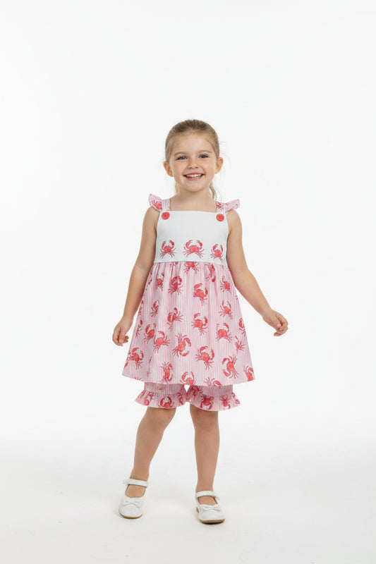 pink crab ruffle shorts set summer girl clothing