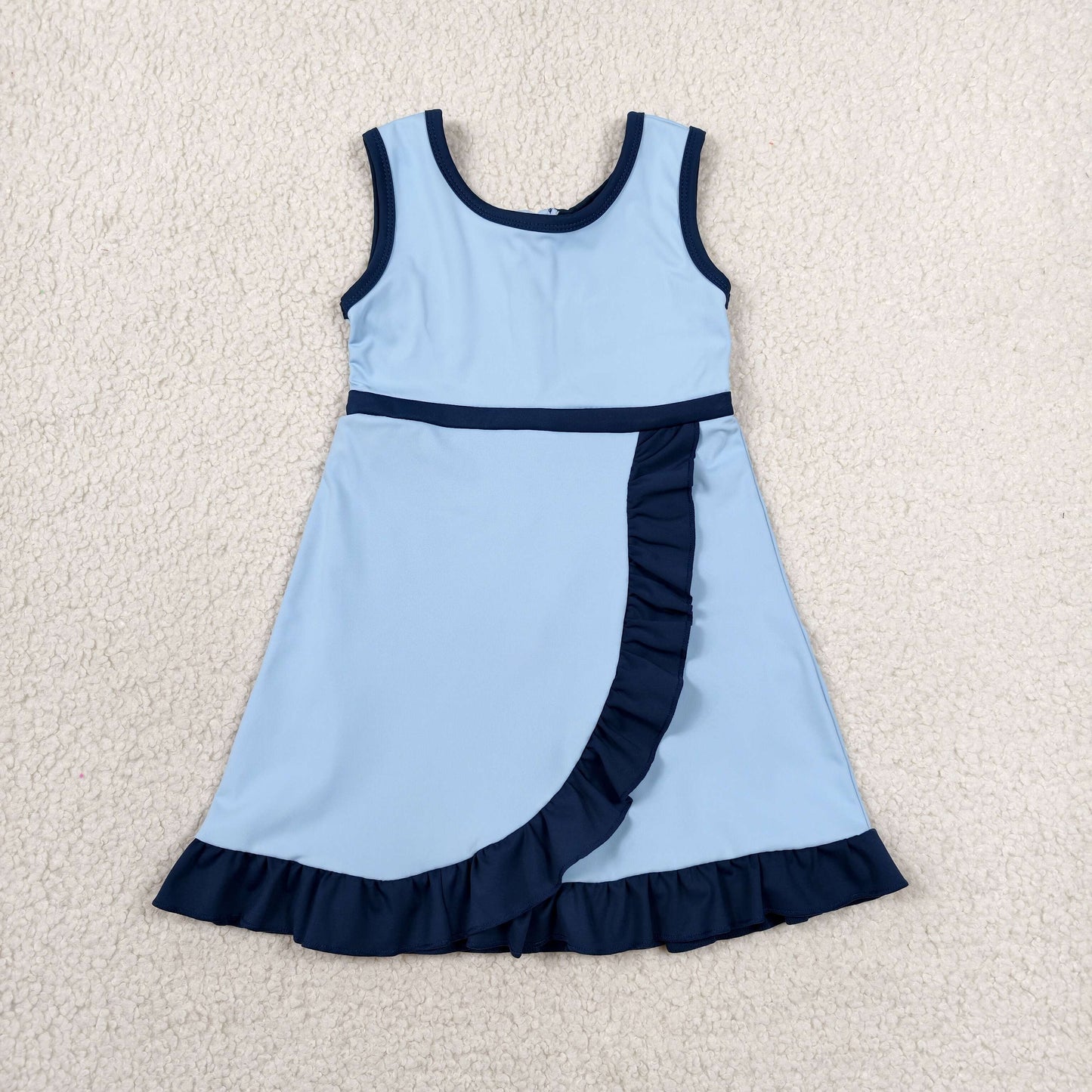 solid navy and blue ruffle athletic dress