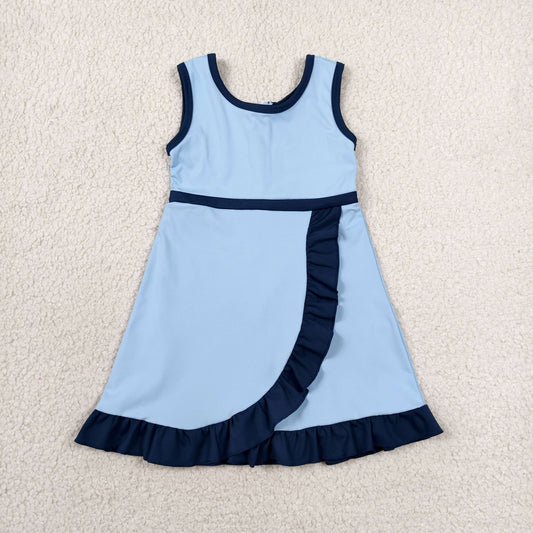 solid navy and blue ruffle athletic dress