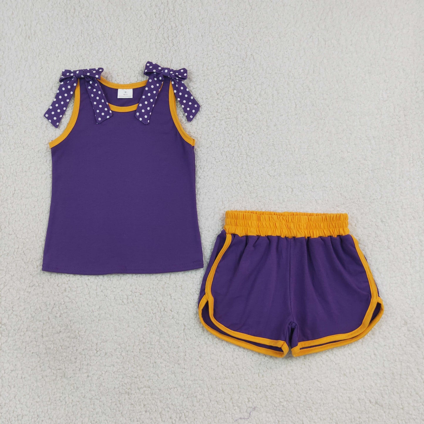 purple gold bow shorts set summer girl clothing