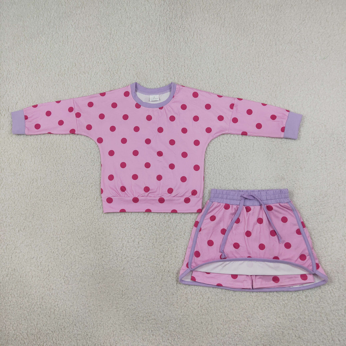 long sleeve pink polka dots skort set girls clothing