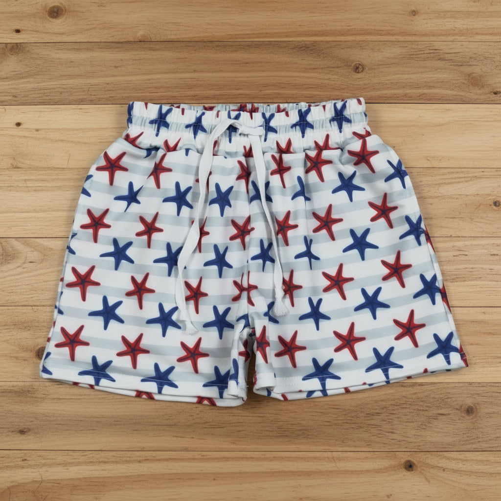 red white blue starfish baby boy trunks kids swimsuit