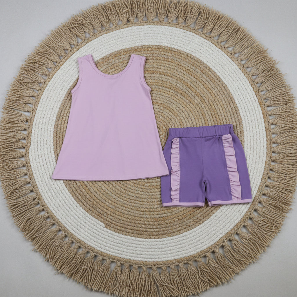 solid purple backless shorts set summer toddler girl clothing