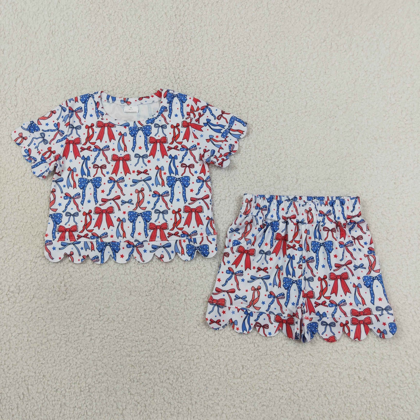 patriotic coquette bow scallop shorts set