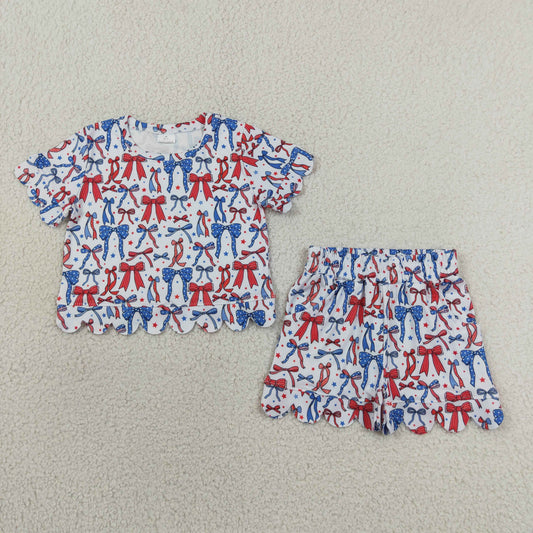 patriotic coquette bow scallop shorts set