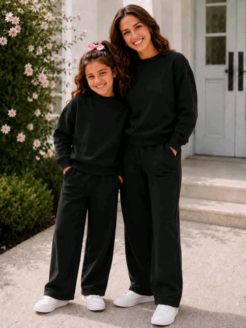 custom style moq 5pcs each items solid cotton black mommy and me outfits
