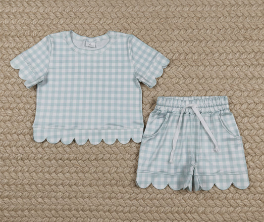 plaid gingham scallop shorts set summer clothing