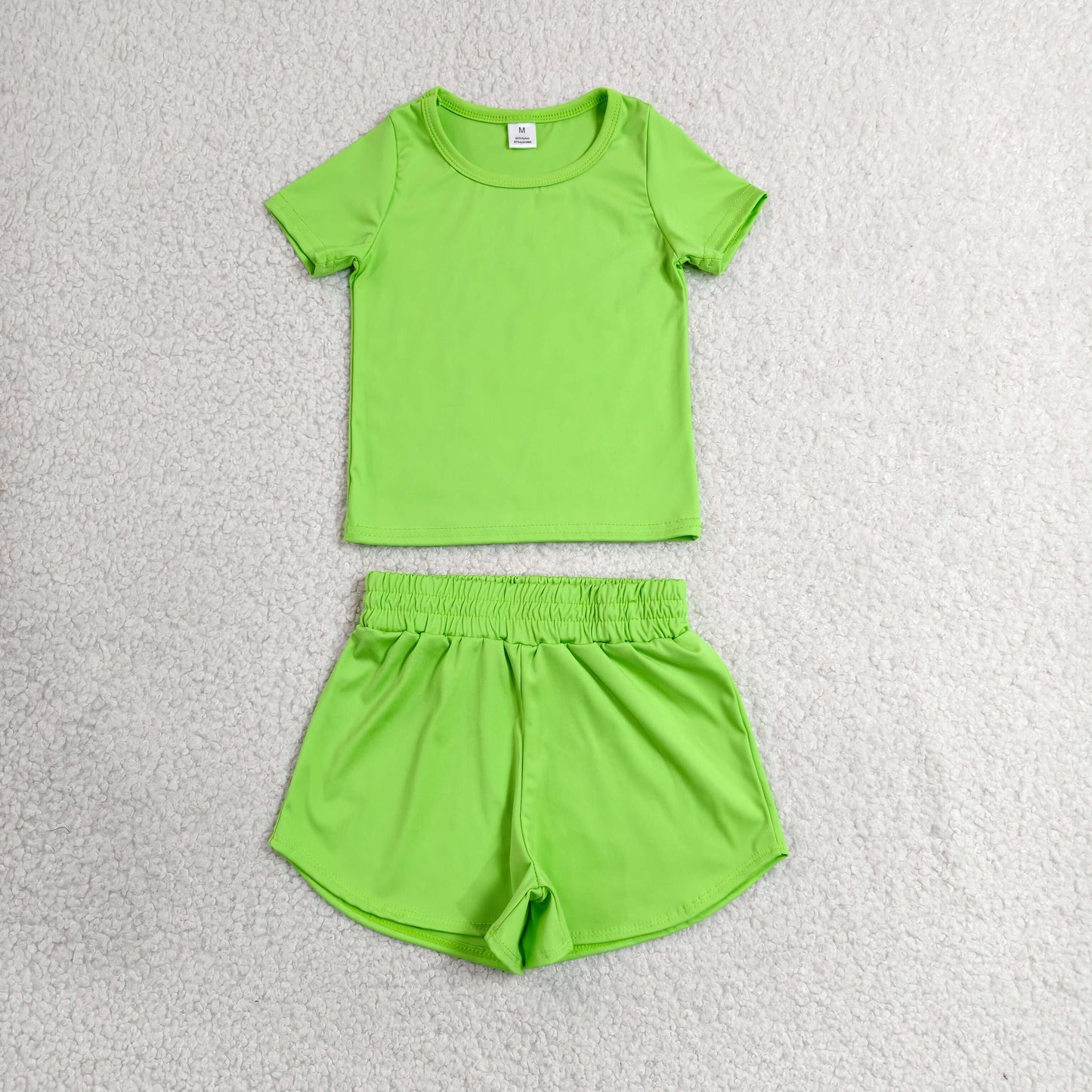 solid green athletic shorts set sports yoga toddler girl clothing
