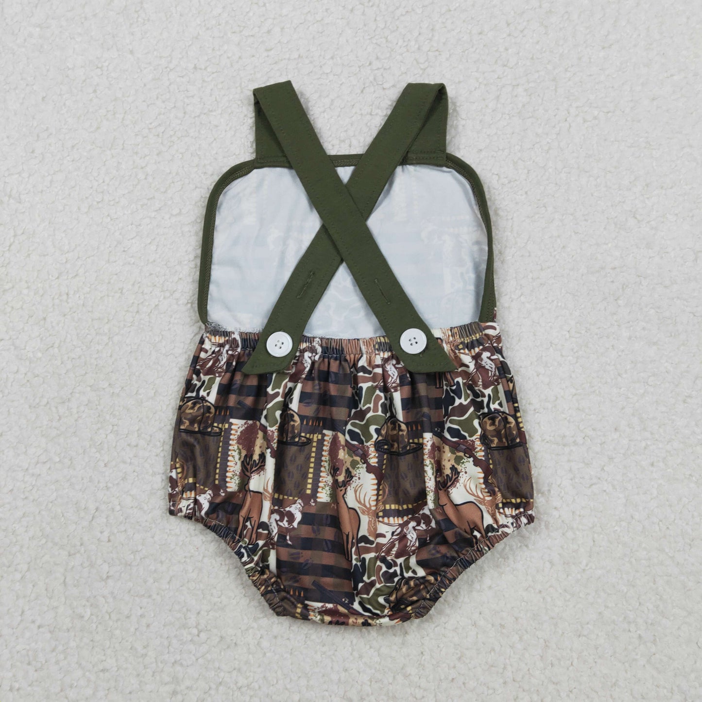 deer hunting print strap bubble romper baby boy clothes