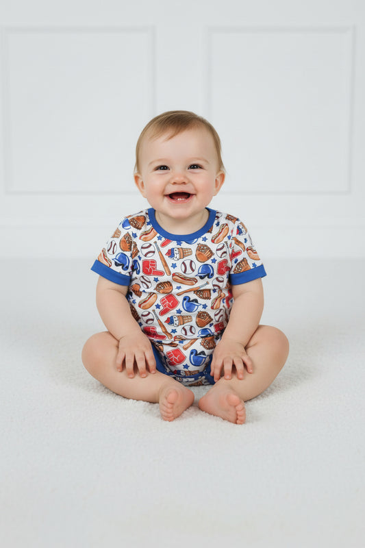 SR4030 short sleeve baseball cookout bubble romper