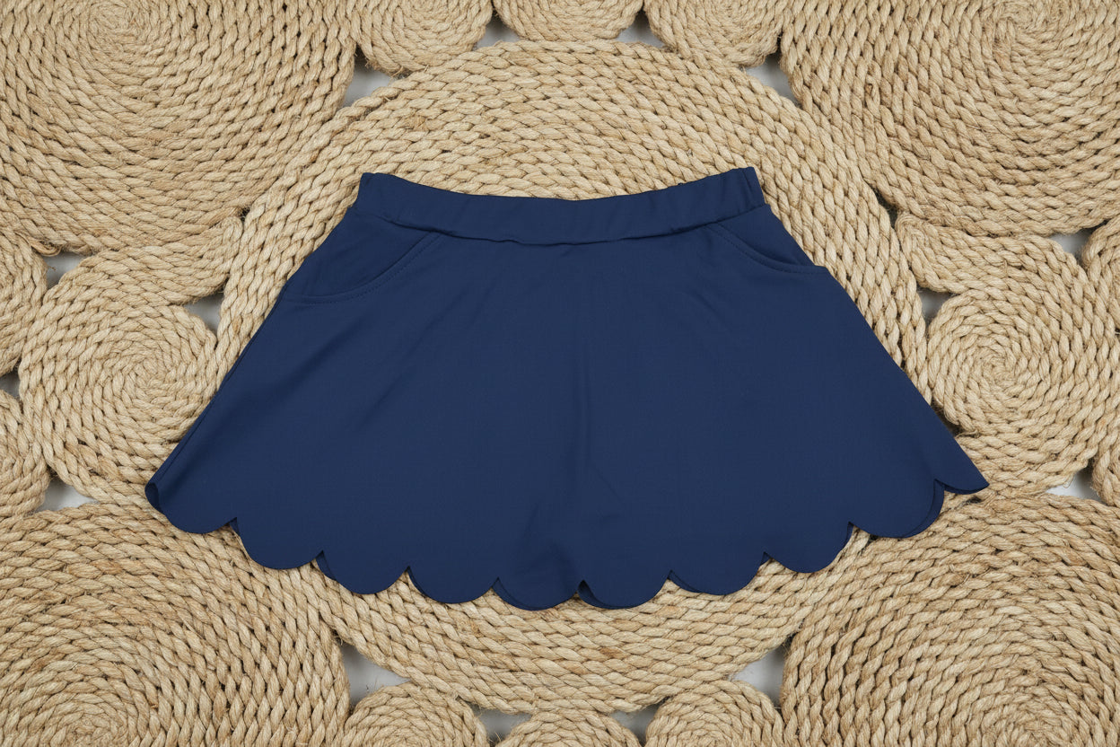 navy blue athletic scallop skort with pocket