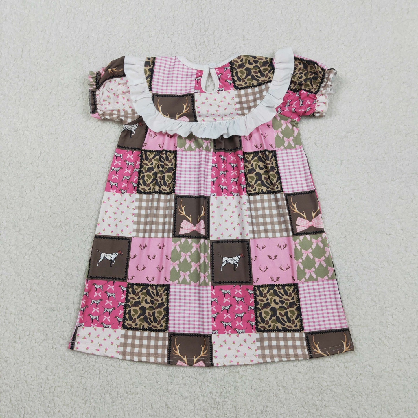 daddy's girl hunting patchwork embroidery smock dress