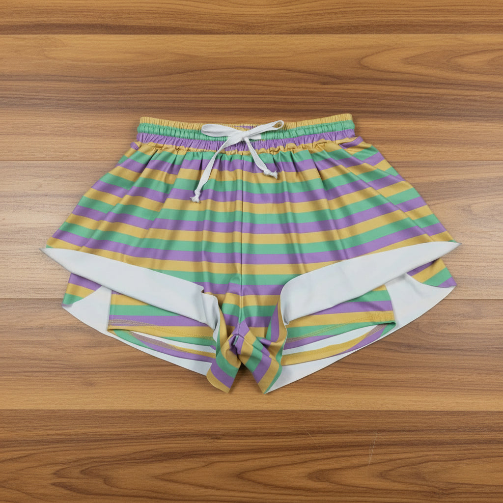 adult women mardi gras stripes athletic shorts