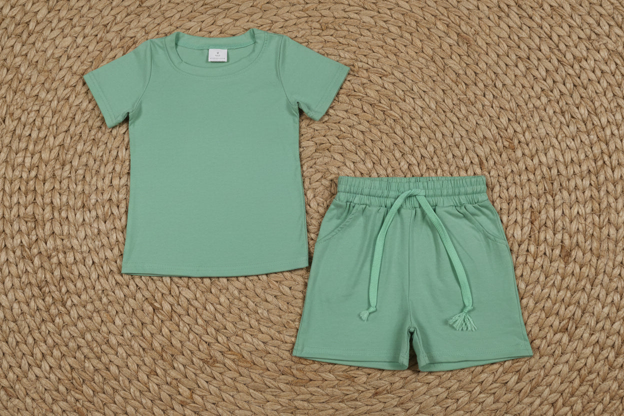 solid color old green shorts set kids clothing