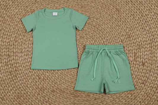 solid color old green shorts set kids clothing