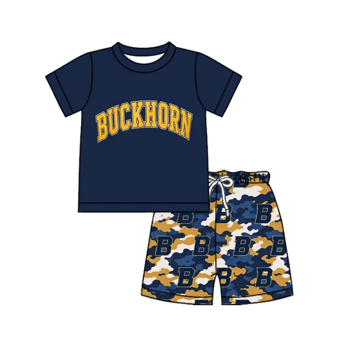 Custom order MOQ 3 Baby Boys Buckhorn Top Camo Short Team Clothes Sets