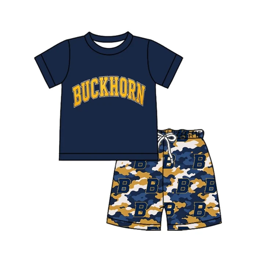 Custom order MOQ 5 Baby Boys Buckhorn Top Camo Short Team Clothes Sets
