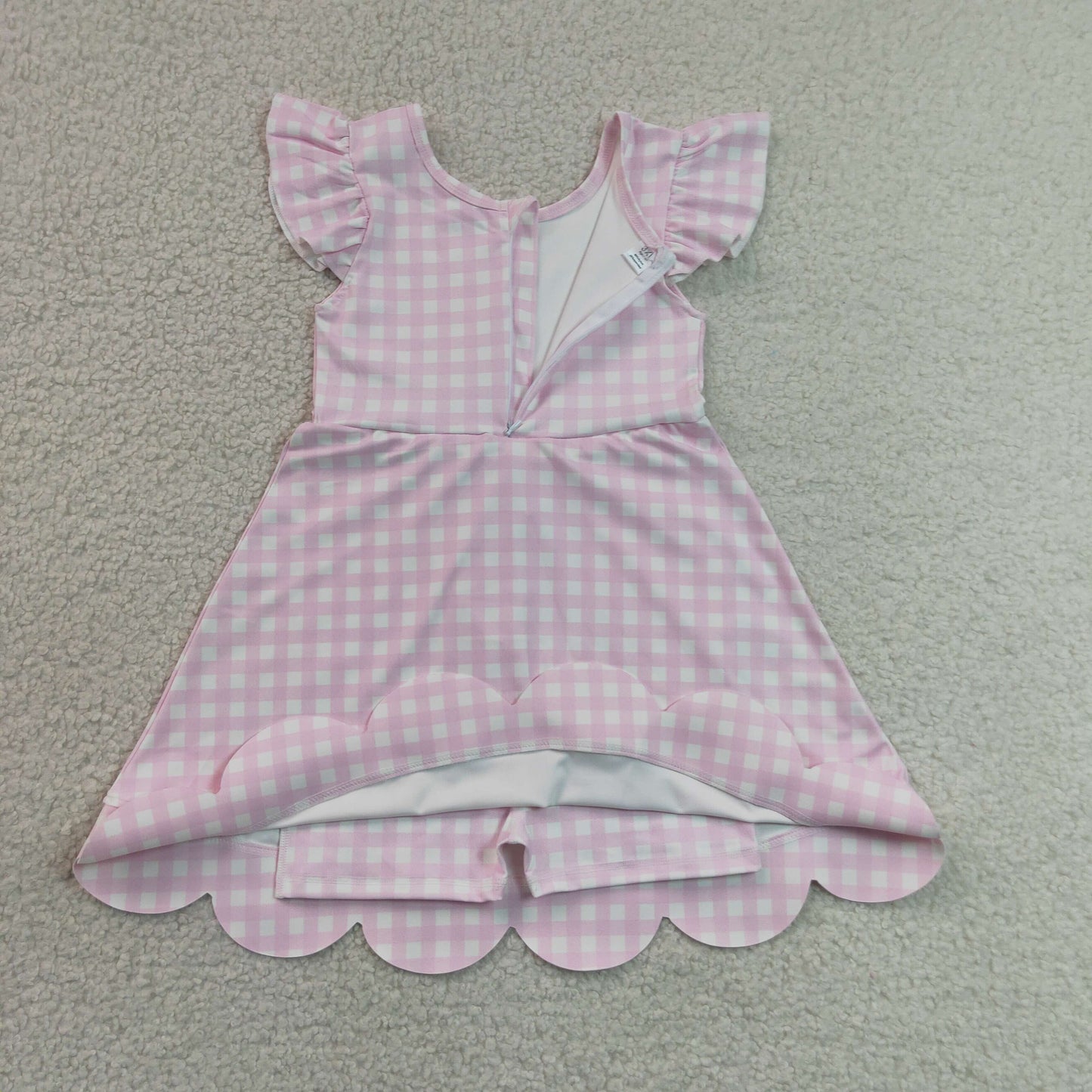 flutter sleeve pink gingham scallop athletic dress