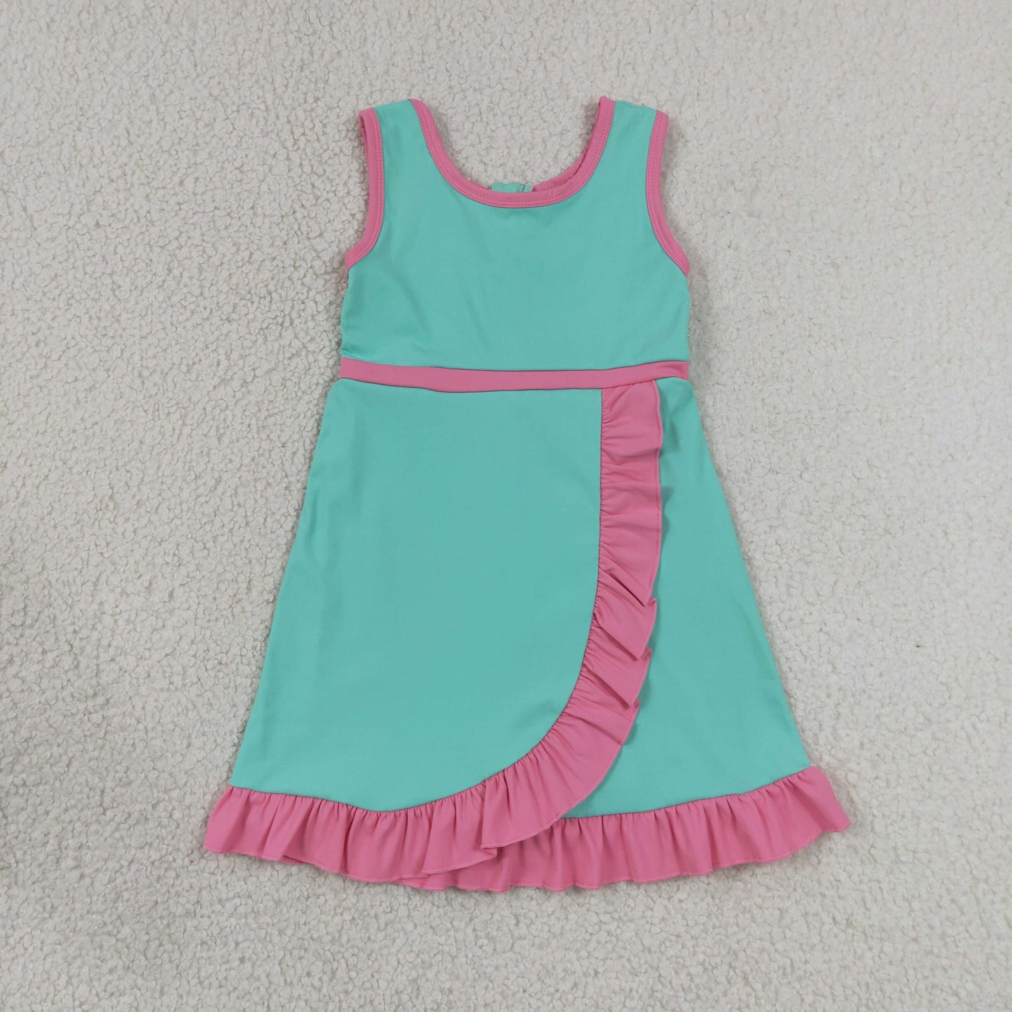 solid teal abd pink ruffle athletic dress